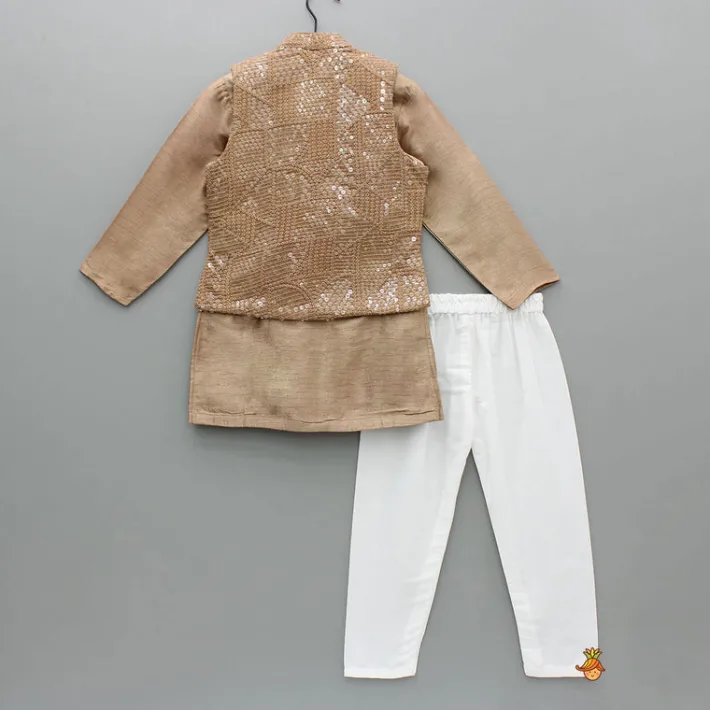 Hot Brown Ethnic Kurta With Embroidered Jacket And Pyjama BOY Indian Ethnic Wear | Ethnic Sets