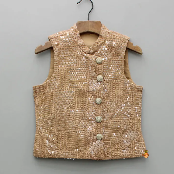 Hot Brown Ethnic Kurta With Embroidered Jacket And Pyjama BOY Indian Ethnic Wear | Ethnic Sets