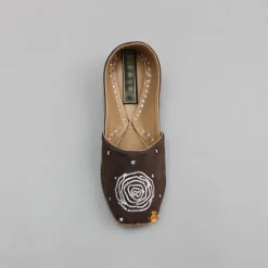 Hot Brown Faux Mirror And Embroidered Jutti BOY Shoes