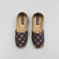 Discount Brown Faux Mirror work And Thread Embroidered Jutti BOY Shoes