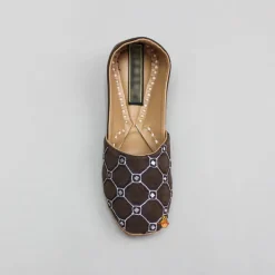 Discount Brown Faux Mirror work And Thread Embroidered Jutti BOY Shoes