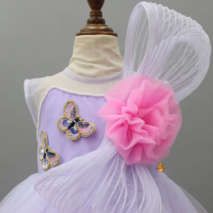 Fashion Butterfly Adorned Net High Low Dress With Matching Detachable Bow Dresses & Sets | Dresses