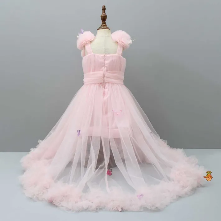 New Butterfly Adorned Pink Trail Dress Dresses & Sets | Dresses