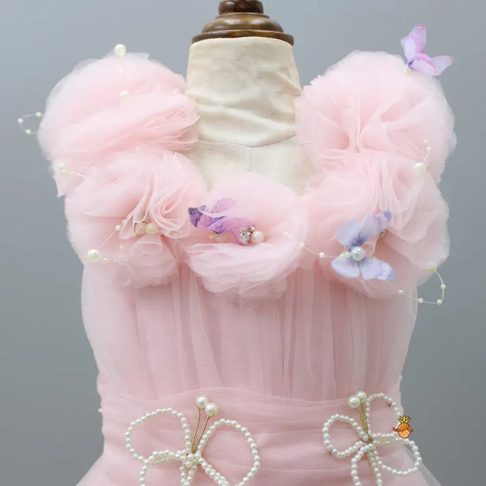 New Butterfly Adorned Pink Trail Dress Dresses & Sets | Dresses