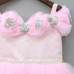 Best Butterfly And Pearls Enhanced Yoke Floral Baby Pink Gown With Detachable Drape Bow Dresses & Sets | Gowns
