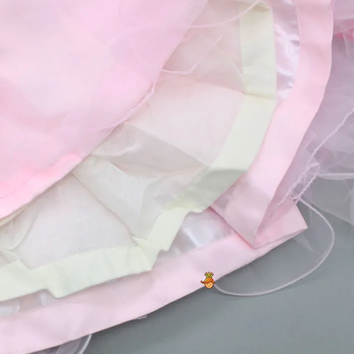 Best Butterfly And Pearls Enhanced Yoke Floral Baby Pink Gown With Detachable Drape Bow Dresses & Sets | Gowns