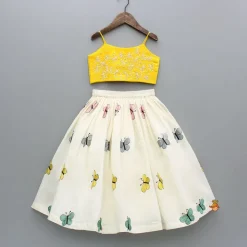 Discount Butterfly Embroidered Strappy Yellow Top And Flared Lehenga Ethnic Wear | Lehengas & Ghagras