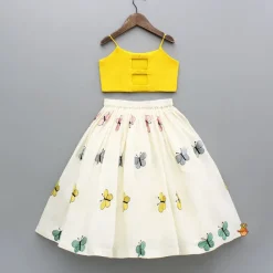 Discount Butterfly Embroidered Strappy Yellow Top And Flared Lehenga Ethnic Wear | Lehengas & Ghagras