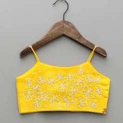 Discount Butterfly Embroidered Strappy Yellow Top And Flared Lehenga Ethnic Wear | Lehengas & Ghagras