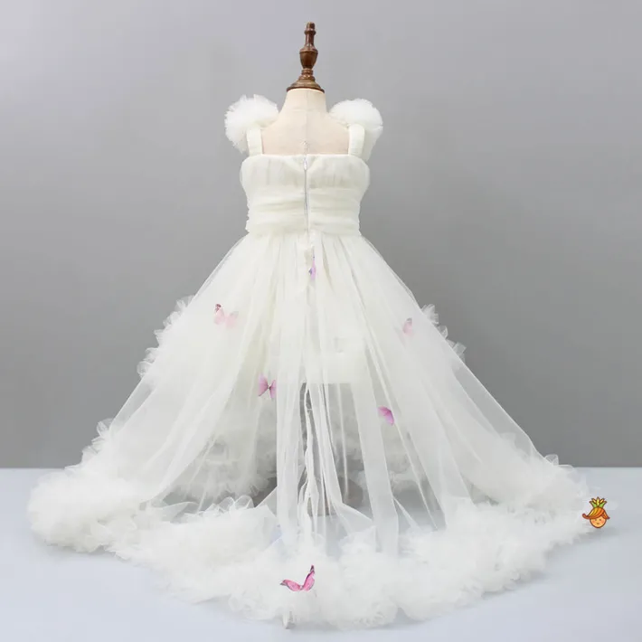 Best Butterfly Net Off White Trail Dress With Matching Bow Hair Clip Dresses & Sets | Dresses