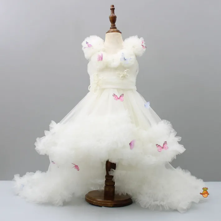 Best Butterfly Net Off White Trail Dress With Matching Bow Hair Clip Dresses & Sets | Dresses
