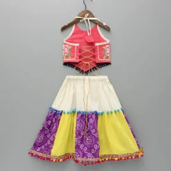 Hot Butterfly Thread Embroidered Top And Multicolour Lehenga Ethnic Wear | Lehengas & Ghagras
