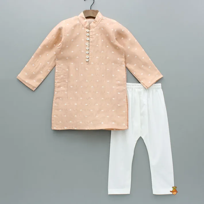 Online Butti Work Peach Kurta And Pyjama BOY Twinning Sets | Indian Ethnic Wear