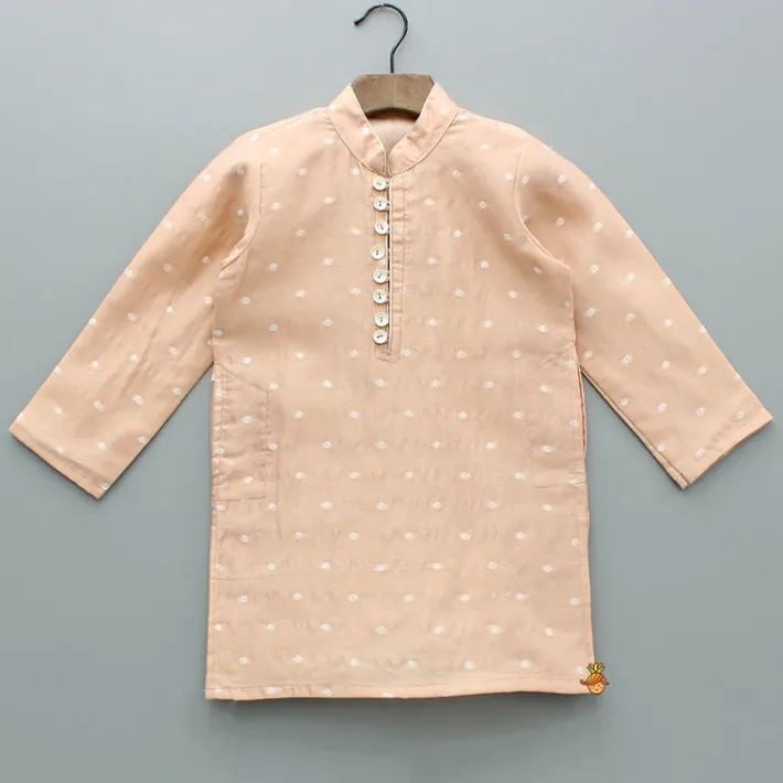 Online Butti Work Peach Kurta And Pyjama BOY Twinning Sets | Indian Ethnic Wear