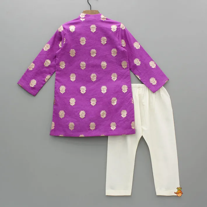 Best Chanderi Asymmetric Purple Kurta And Pyjama BOY Indian Ethnic Wear | Ethnic Sets