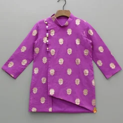 Best Chanderi Asymmetric Purple Kurta And Pyjama BOY Indian Ethnic Wear | Ethnic Sets