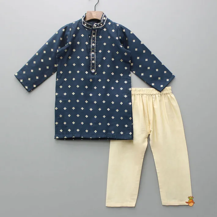 New Chanderi Embroidered Blue Kurta And Pyjama BOY Twinning Sets | Indian Ethnic Wear