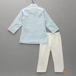 Outlet Chanderi Embroidered Blue Kurta With Pintucks And Pyjama BOY Indian Ethnic Wear | Ethnic Sets