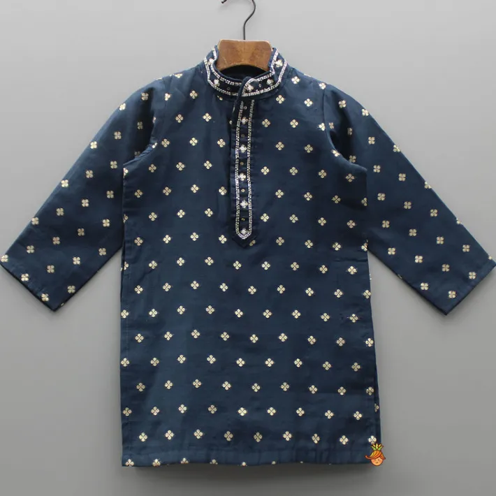 New Chanderi Embroidered Blue Kurta And Pyjama BOY Twinning Sets | Indian Ethnic Wear