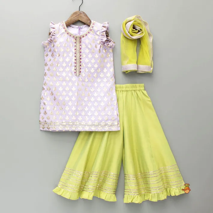 Sale Chanderi Embroidered Kurti With Palazzo And Dupatta Ethnic Wear | Palazzos & Shararas