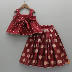 Discount Chanderi Embroidered Maroon Peplum Top With Lehenga Ethnic Wear | Lehengas & Ghagras