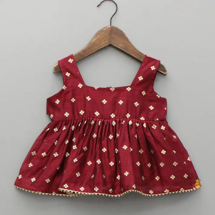 Outlet Chanderi Embroidered Maroon Peplum Top With Lehenga Ethnic Wear | Lehengas & Ghagras