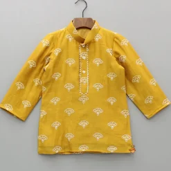 Discount Chanderi Embroidered Mustard Kurta And Pyjama BOY Indian Ethnic Wear | Ethnic Sets