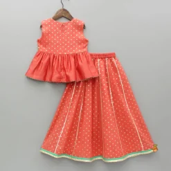 Online Chanderi Embroidered Orange Kurti And Lehenga With Dupatta Lehengas & Ghagras | Ethnic Wear