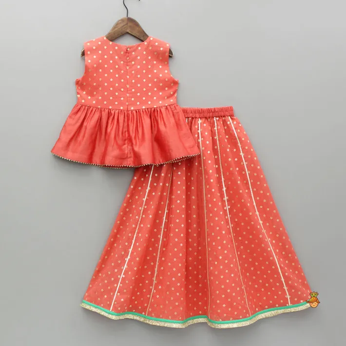 Online Chanderi Embroidered Orange Kurti And Lehenga With Dupatta Lehengas & Ghagras | Ethnic Wear