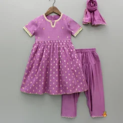 Clearance Chanderi Embroidered Purple Kurti And Salwar With Gota Lace Work Dupatta Ethnic Wear | Churidars & Salwars
