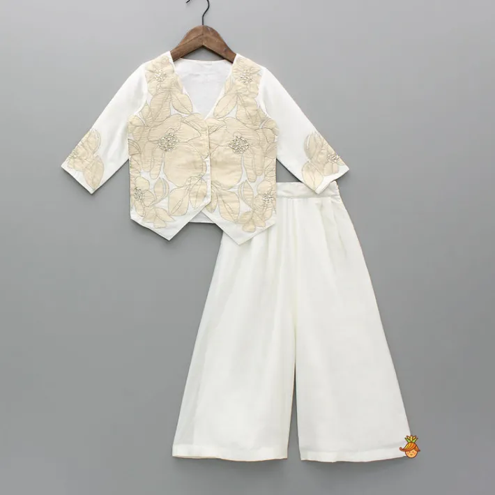 Discount Chanderi Embroidered Stylish Top And Flared Palazzo Ethnic Wear | Palazzos & Shararas