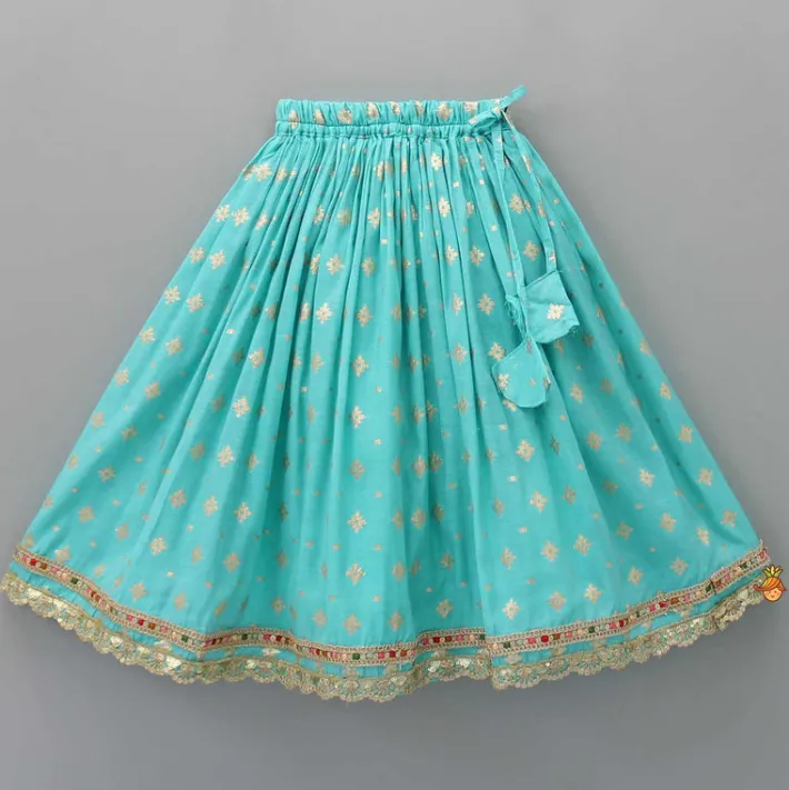 Clearance Chanderi Embroidered Teal Green Top And Lehenga With Contrasting Dupatta Ethnic Wear | Lehengas & Ghagras