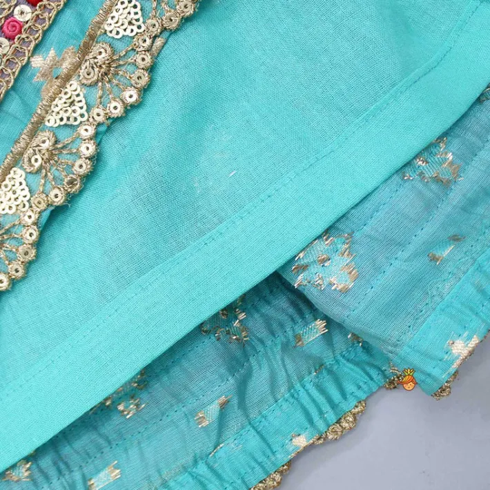 Clearance Chanderi Embroidered Teal Green Top And Lehenga With Contrasting Dupatta Ethnic Wear | Lehengas & Ghagras