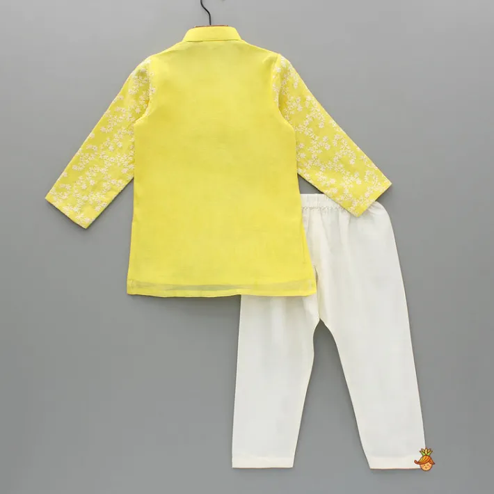 Sale Chanderi Embroidered Yellow Kurta And Pyjama BOY Indian Ethnic Wear | Ethnic Sets