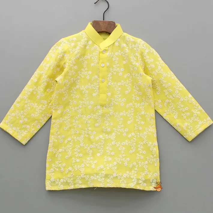 Sale Chanderi Embroidered Yellow Kurta And Pyjama BOY Indian Ethnic Wear | Ethnic Sets