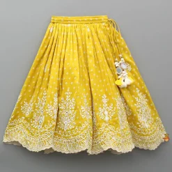 Fashion Chanderi Printed Mustard Ruffled Top And Embroidered Lehenga Ethnic Wear | Lehengas & Ghagras
