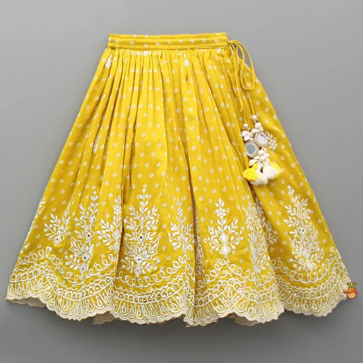 Fashion Chanderi Printed Mustard Ruffled Top And Embroidered Lehenga Ethnic Wear | Lehengas & Ghagras