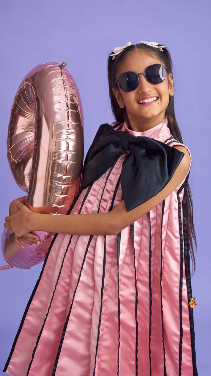 Outlet Charming Pink And Black Stylish Pleated Dress Dresses & Sets | Dresses