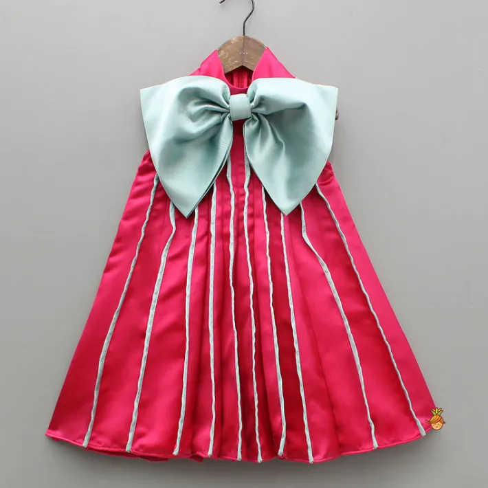 Sale Charming Pink And Green Stylish Pleated Dress Dresses & Sets | Dresses