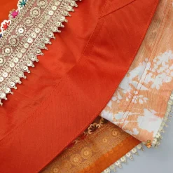 Sale Checks Detail Yoke Orange Top And Floral Printed Lehenga With Organza Dupatta Ethnic Wear | Lehengas & Ghagras