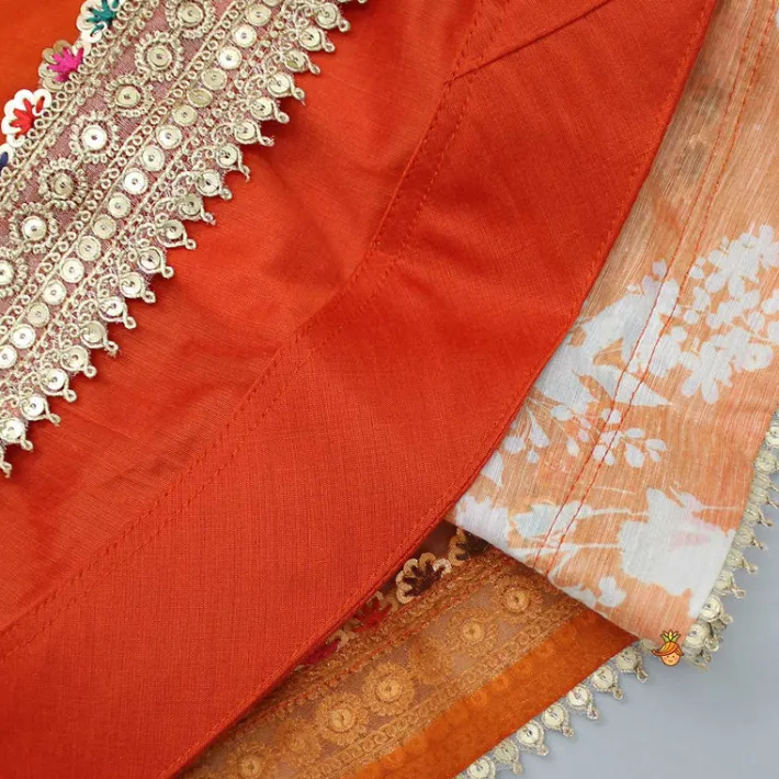 Sale Checks Detail Yoke Orange Top And Floral Printed Lehenga With Organza Dupatta Ethnic Wear | Lehengas & Ghagras
