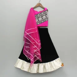 Fashion Checks Embroidered Dual Tone Top And Contrasting Tassels Enhanced Black Lehenga With Stylish Net Dupatta Ethnic Wear | Lehengas & Ghagras