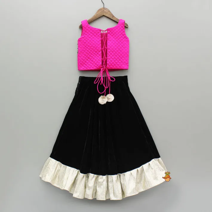Fashion Checks Embroidered Dual Tone Top And Contrasting Tassels Enhanced Black Lehenga With Stylish Net Dupatta Ethnic Wear | Lehengas & Ghagras
