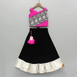 Fashion Checks Embroidered Dual Tone Top And Contrasting Tassels Enhanced Black Lehenga With Stylish Net Dupatta Ethnic Wear | Lehengas & Ghagras