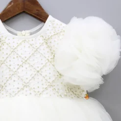 Best Checks Embroidered Yoke Off White Dress With Back Sequined Bow Dresses & Sets | Dresses