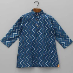 Online Chevron Blue Kurta With Printed Open Jacket And Black Churidar BOY Indian Ethnic Wear | Ethnic Sets