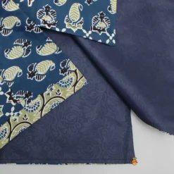 Online Chevron Blue Kurta With Printed Open Jacket And Black Churidar BOY Indian Ethnic Wear | Ethnic Sets