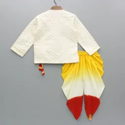 New Chevron Embroidered Off White Kurta And Dual Tone Dhoti BOY Indian Ethnic Wear | Ethnic Sets