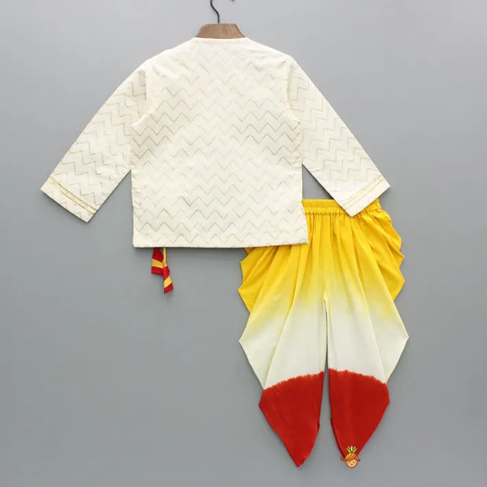 New Chevron Embroidered Off White Kurta And Dual Tone Dhoti BOY Indian Ethnic Wear | Ethnic Sets