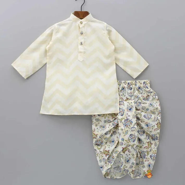 Outlet Chevron Printed Kurta With Open Jacket And Dhoti BOY Indian Ethnic Wear | Ethnic Sets